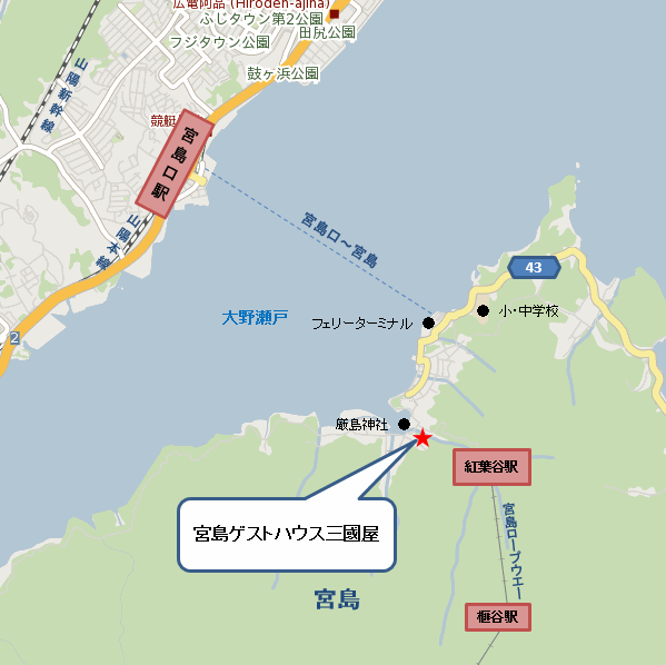 宮島ゲストハウス三國屋への案内図