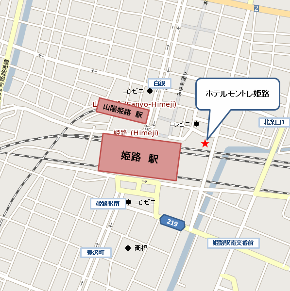 ホテルモントレ姫路への概略アクセスマップ