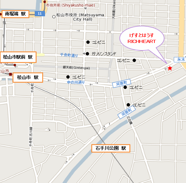 ＲＩＣＨＨＥＡＲＴ　松山への概略アクセスマップ