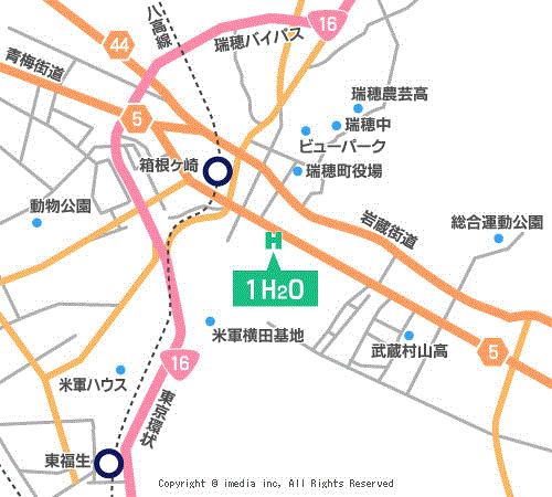 地図：別邸ＳＰＡホテル　１Ｈ２Ｏ横田Ｂａｓｅ【大人専用１８禁・ハピホテ提携】