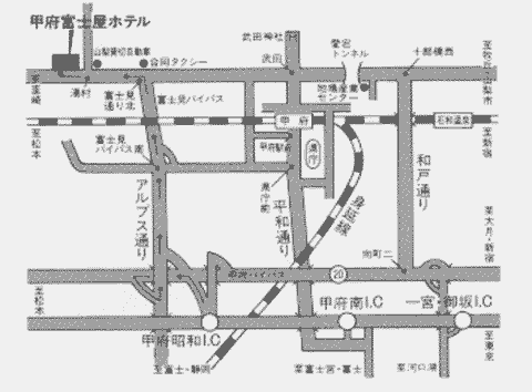 湯村温泉　甲府記念日ホテルへの概略アクセスマップ