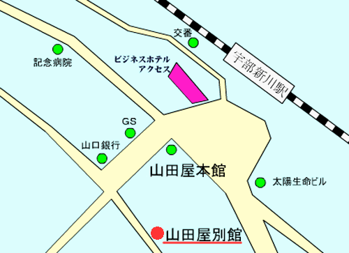 ビジネスホテル山田屋別館への概略アクセスマップ