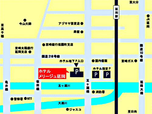 エンシティホテル延岡への概略アクセスマップ
