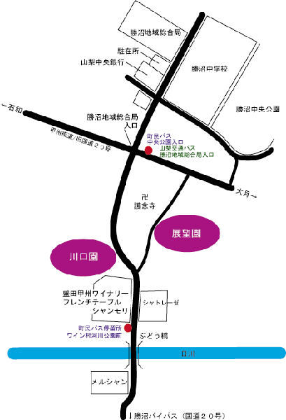 わいんと宿　川口園への概略アクセスマップ