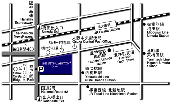 ザ・リッツ・カールトン大阪への概略アクセスマップ