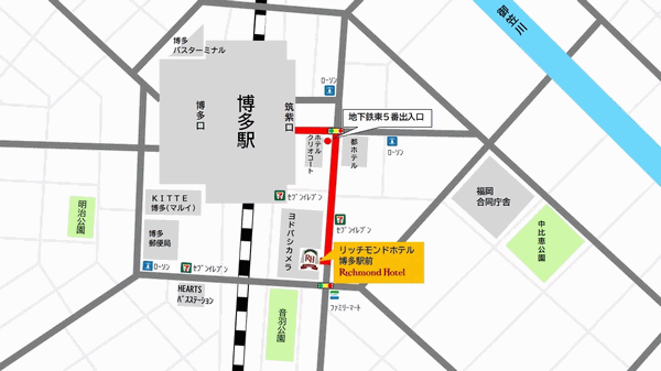 リッチモンドホテル博多駅前への概略アクセスマップ