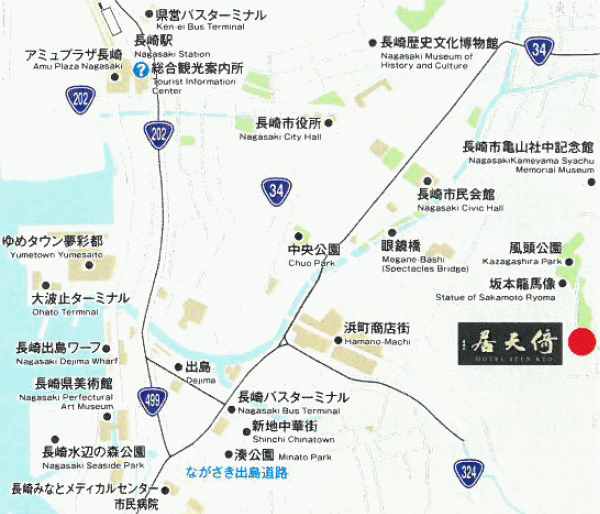 ホテル　倚天居への概略アクセスマップ