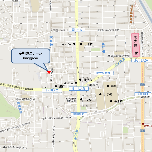 京町家コテージ ｋａｒｉｇａｎｅの地図画像