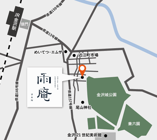 雨庵　金沢への概略アクセスマップ