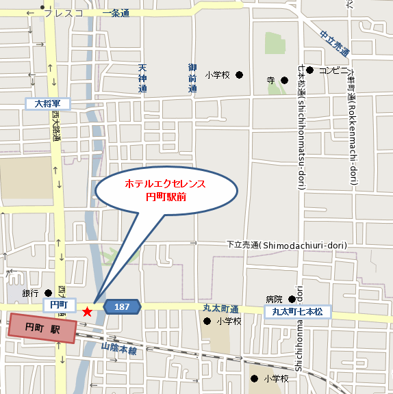 ホテルエクセレンス円町駅前への概略アクセスマップ