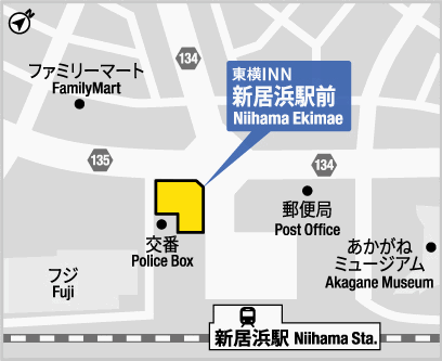 東横ＩＮＮ新居浜駅前への概略アクセスマップ