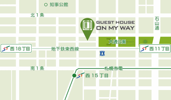 ＧＵＥＳＴ　ＨＯＵＳＥ　ＯＮ　ＭＹ　ＷＡＹ（ゲストハウス道中）への概略アクセスマップ