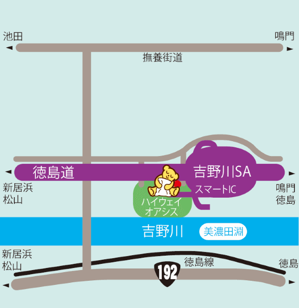 地図：ファミリーロッジ旅籠屋・吉野川ＳＡ店