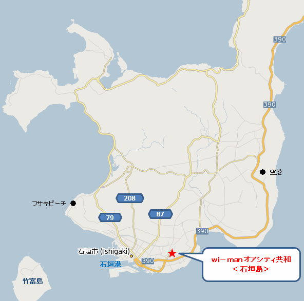 ｗｉ－ｍａｎオアシティ共和＜石垣島＞への概略アクセスマップ