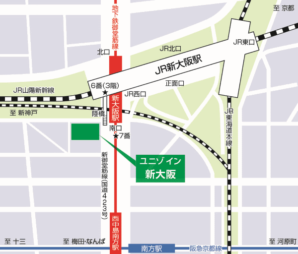 ユニゾイン新大阪への概略アクセスマップ