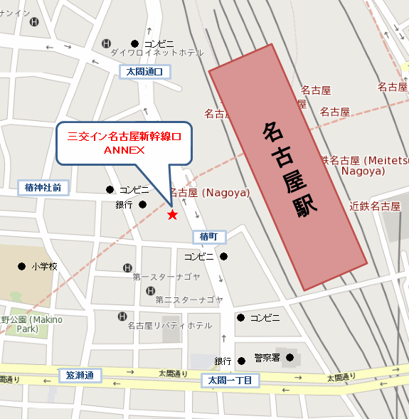 三交イン名古屋新幹線口ＡＮＮＥＸへの概略アクセスマップ