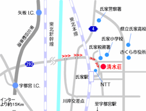 ホテル清水荘への概略アクセスマップ