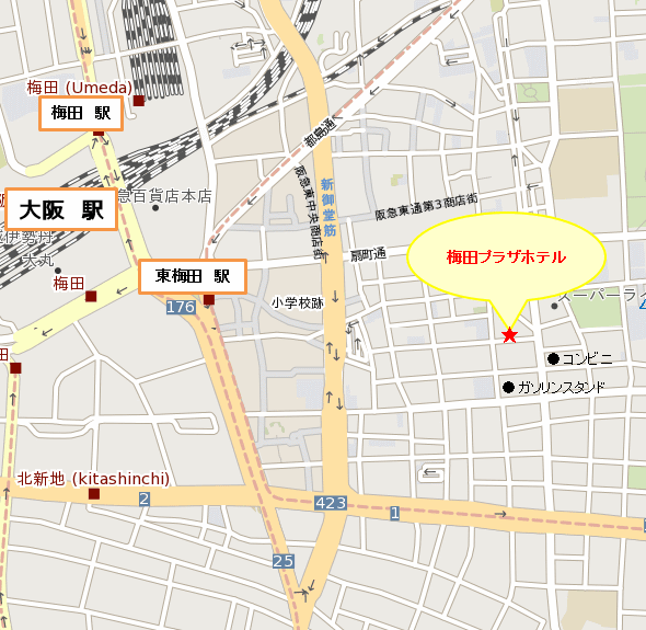 梅田プラザホテルへの概略アクセスマップ
