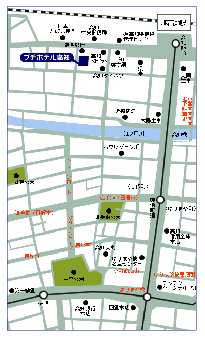 地図：プチホテル高知