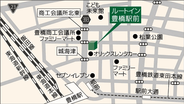 ホテルルートイン豊橋駅前への概略アクセスマップ