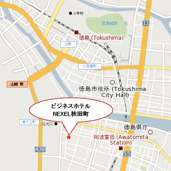ビジネスホテルＮＥＸＥＬ秋田町への概略アクセスマップ