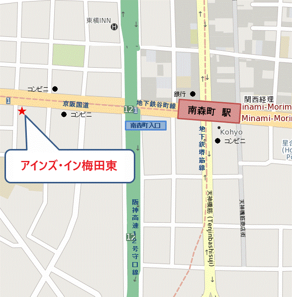 アインズ・イン梅田東への概略アクセスマップ