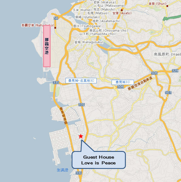 ホテルスカイブルー沖縄への概略アクセスマップ