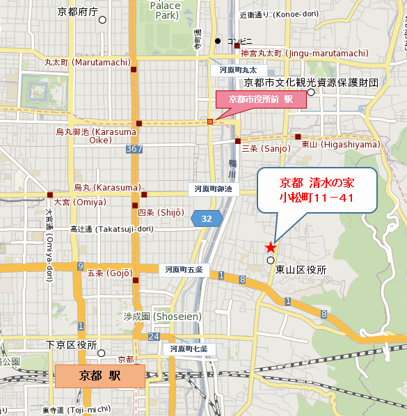 京都　清水の家　小松町１１－４１への概略アクセスマップ