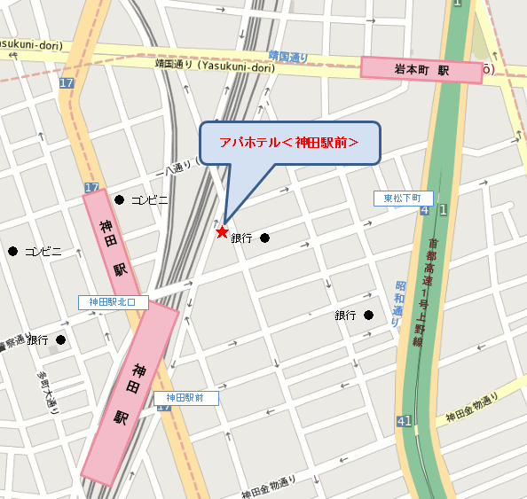 アパホテル〈神田駅前〉への概略アクセスマップ