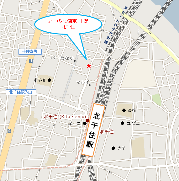 アーバイン東京・上野　北千住への概略アクセスマップ