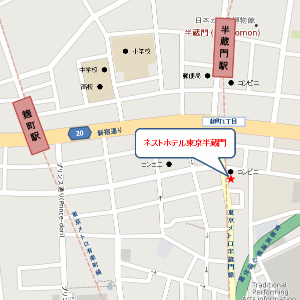 ネストホテル東京半蔵門への概略アクセスマップ