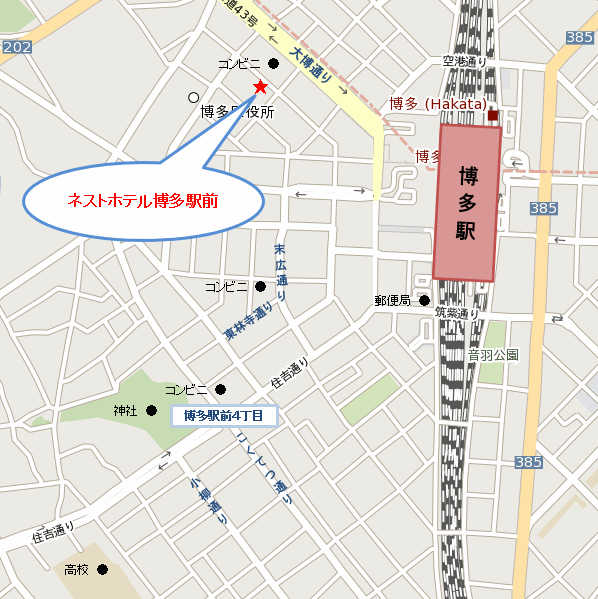 ネストホテル博多駅前への概略アクセスマップ