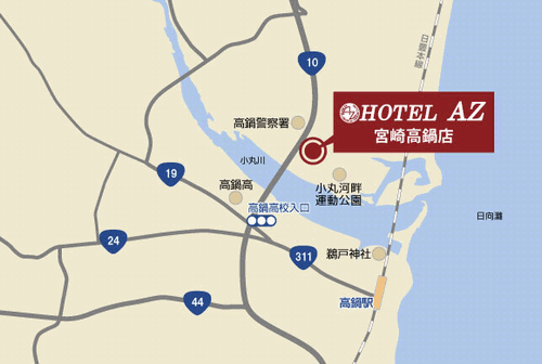 ＨＯＴＥＬ　ＡＺ　宮崎高鍋店への概略アクセスマップ