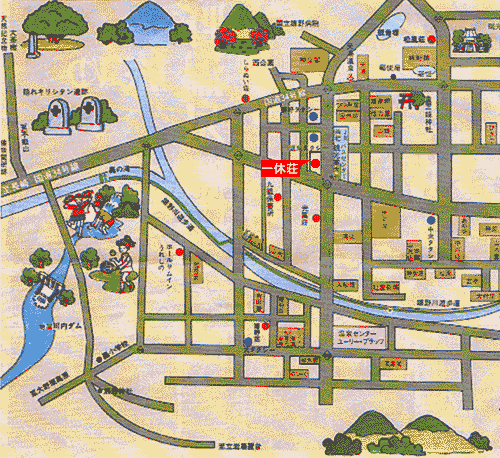 嬉野温泉　旅館一休荘への概略アクセスマップ