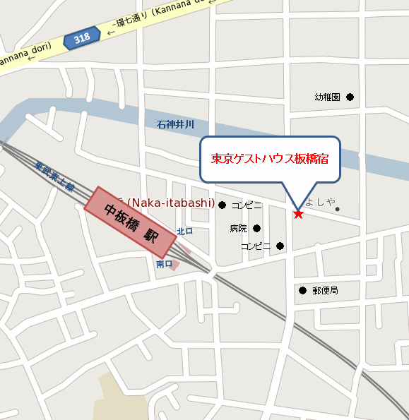 東京ゲストハウス板橋宿への案内図