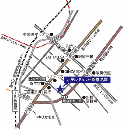 ホテルミュッセ銀座名鉄への概略アクセスマップ