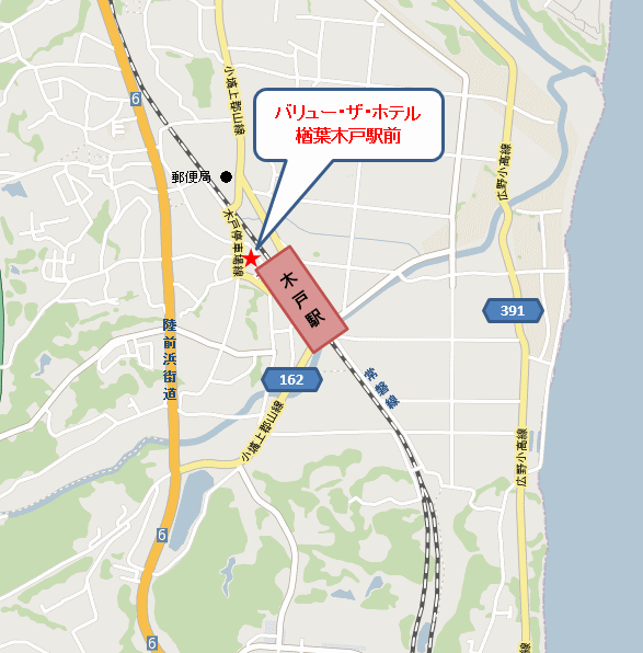 地図：バリュー・ザ・ホテル楢葉木戸駅前