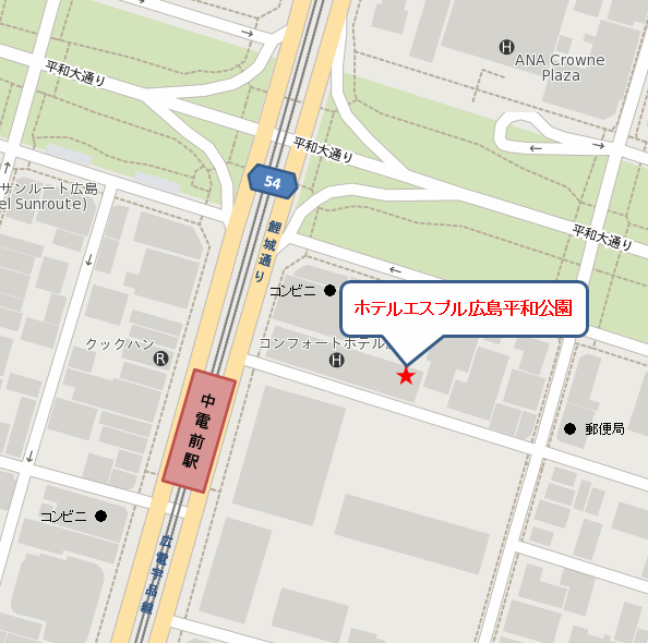 ホテルエスプル広島平和公園への概略アクセスマップ