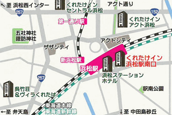 くれたけイン浜松駅南口　プレミアムへの概略アクセスマップ