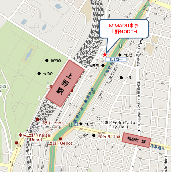 ＭＩＭＡＲＵ東京　上野ＮＯＲＴＨへの概略アクセスマップ