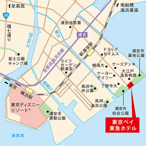 東京ベイ東急ホテルへの概略アクセスマップ