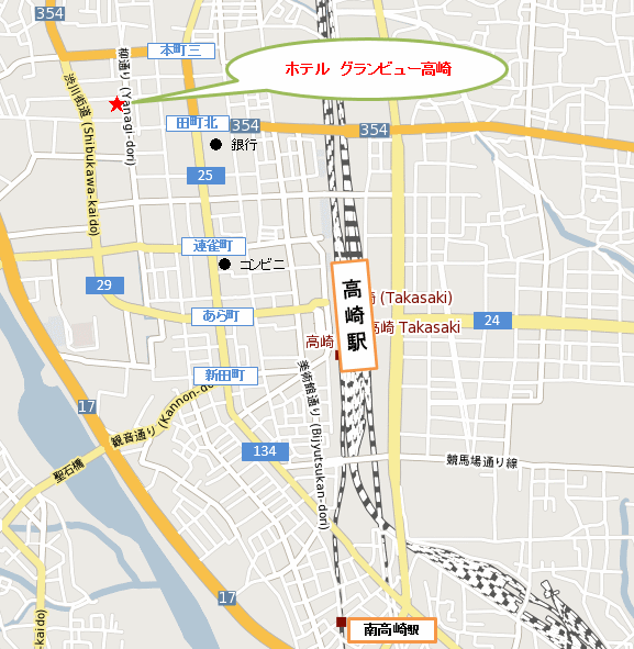 ホテル　グランビュー高崎への概略アクセスマップ