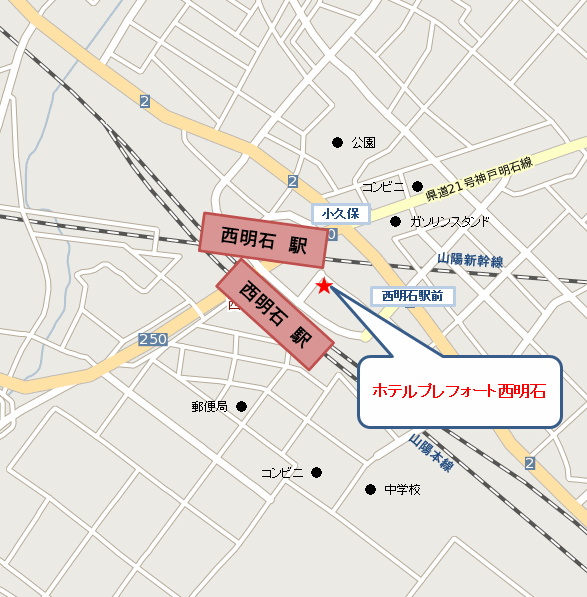 ホテルプレフォート西明石への概略アクセスマップ