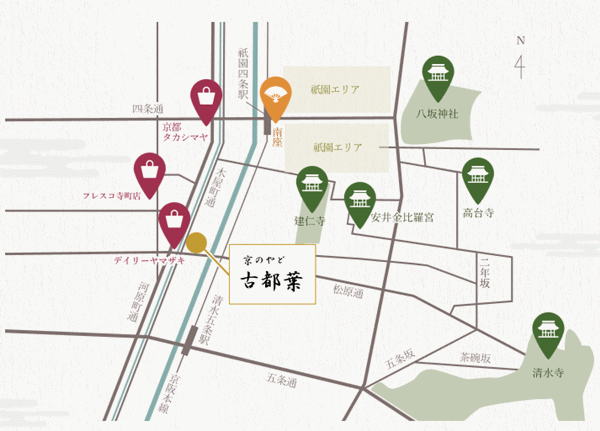 京のやど　古都葉への概略アクセスマップ