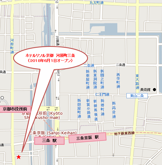 ホテルリソル京都 河原町三条の地図画像