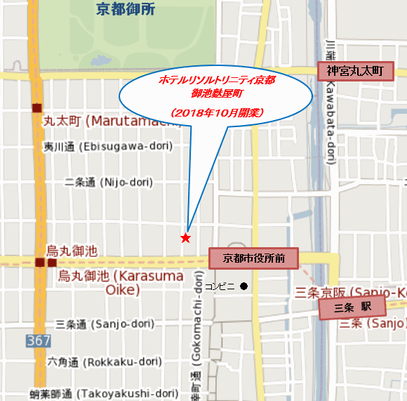 ホテルリソルトリニティ京都への概略アクセスマップ