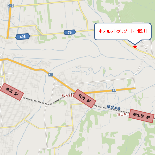 ホテルテトラリゾート十勝川への概略アクセスマップ