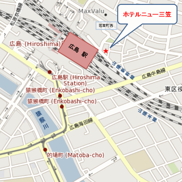 ホテルニュー三笠への概略アクセスマップ
