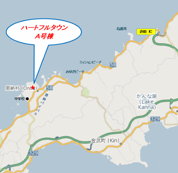 グランディオーソ沖縄ヴィラ　恩納１への概略アクセスマップ