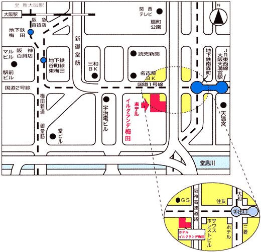 ホテル　イルグランデ梅田への概略アクセスマップ